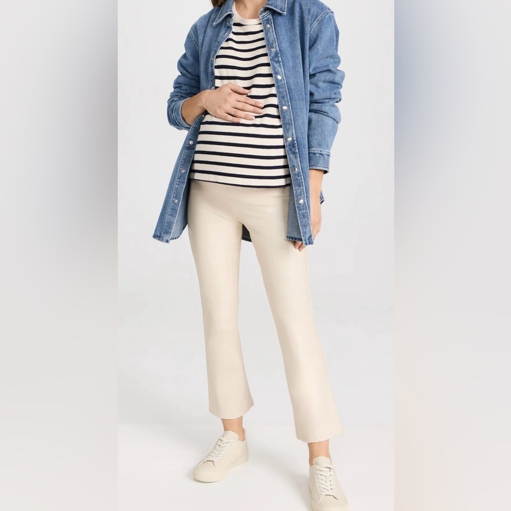 Hatch The Vegan Stretch Leather Crop Flare Pants (Cream)
